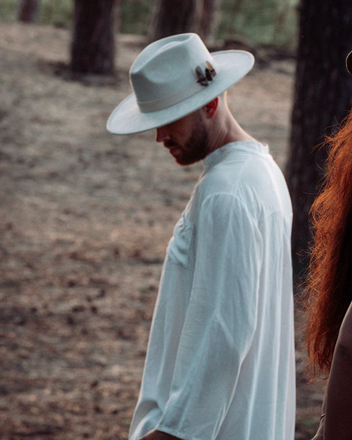 Roca, fedora hoed met hoedenbandje en citrien natuursteen. Herenhoed.
