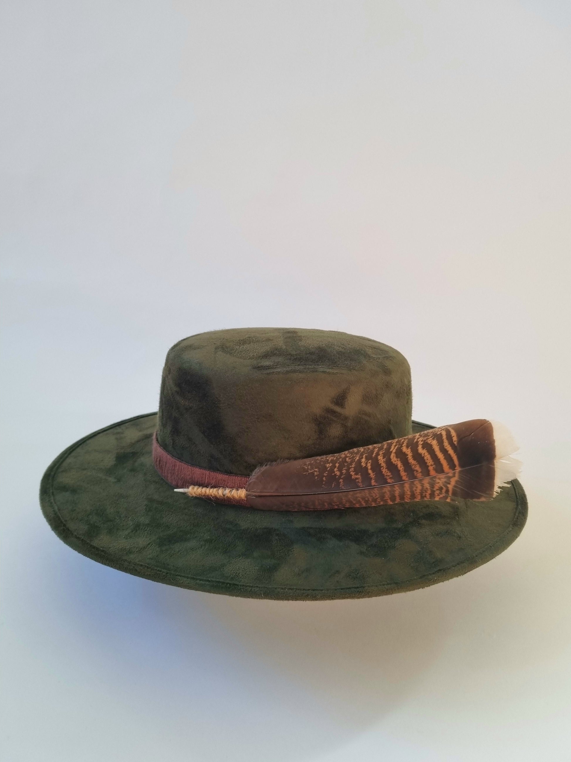 Green Brown Feather - Premium Custom Hat from Blue Monkey - Just $149.95! Shop now at BLUE MONKEY