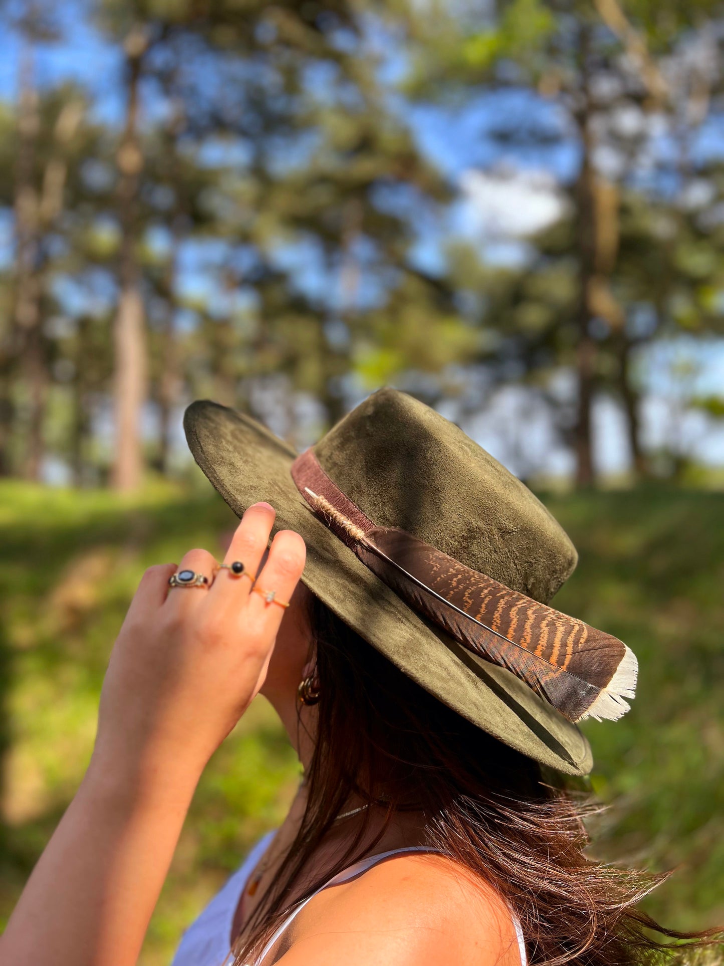 Green Brown Feather - Premium Custom Hat from Blue Monkey - Just $154.95! Shop now at BLUE MONKEY