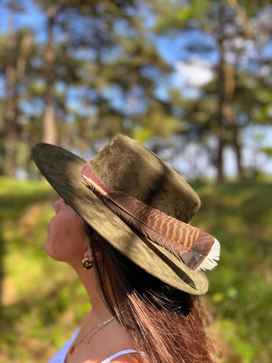 Green Brown Feather - Premium Custom Hat from Blue Monkey - Just $149.95! Shop now at BLUE MONKEY